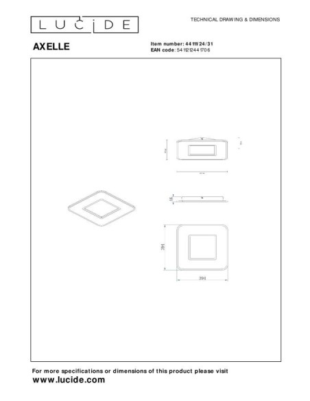 Lucide AXELLE Plafonnier LED 3 StepDim 1x24W 2700K Blanc | Deko Light