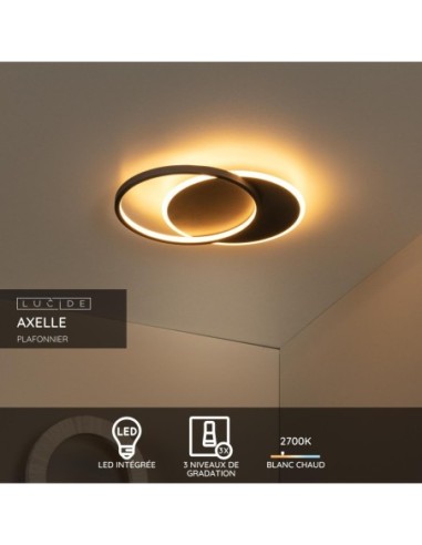 Lucide AXELLE Plafonnier Diam. 29,5 cm LED 3 StepDim 1x24W 2700K Noir | Deko Light