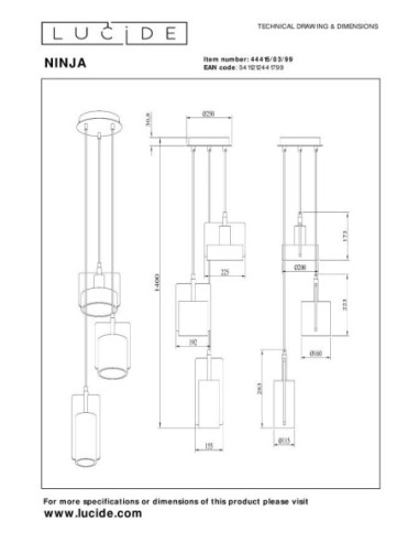 Lucide NINJA Suspension 3xE27 Multicolor | Deko Light