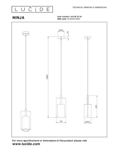Lucide NINJA Suspension Diam. 11,5 cm 1xE27 Jaune | Deko Light