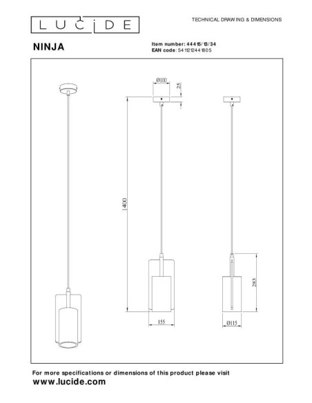 Lucide NINJA Suspension Diam. 11,5 cm 1xE27 Jaune | Deko Light