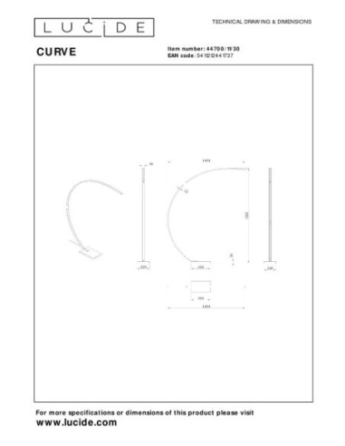 Lampadaire arceau LED Dim. 1x15W 2700K 540 LM  Noir - Lucide - Curve