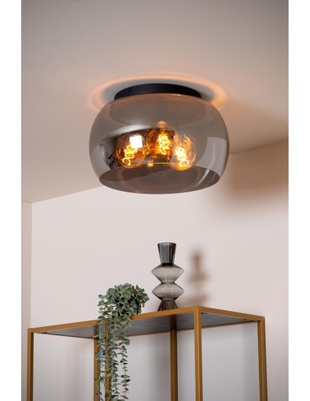 Plafonnier Diam. 40 cm 3xE27 40W Dimmable Fume et Noir - Lucide - Olivia