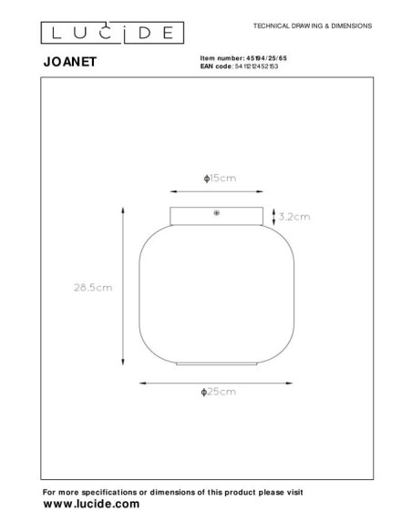 Joanet  de Lucide - Plafonnier Diam. 25 cm  E27 Noir & Fumé - dessin technique