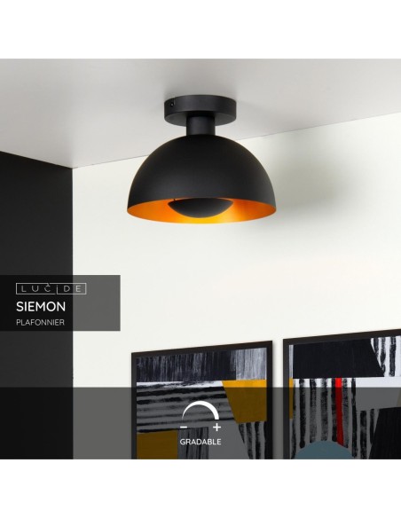 Lucide SIEMON Plafonnier Diam. 25 cm 1xE27 Noir | Deko Light