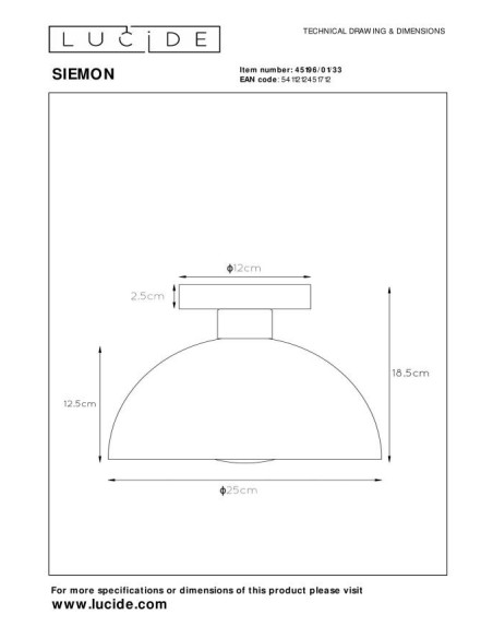 Lucide SIEMON Plafonnier Diam. 25 cm 1xE27 Vert | Deko Light