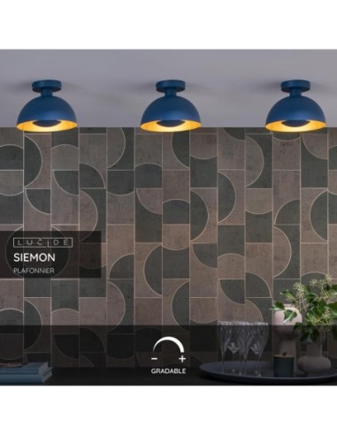 Lucide SIEMON Plafonnier Diam. 25 cm 1xE27 Bleu | Deko Light