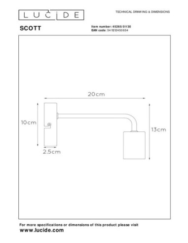 Applique intérieure Scott de Lucide - dessin technique
