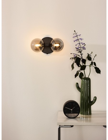 Applique murale Led 2xG9 Verre Fumé métal noir mat - Lucide - Tycho - installation horizontale