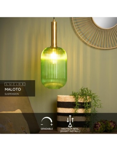 Suspension Diam. 20 cm 1xE27 40W Cylindrique Vert - Lucide - Maloto