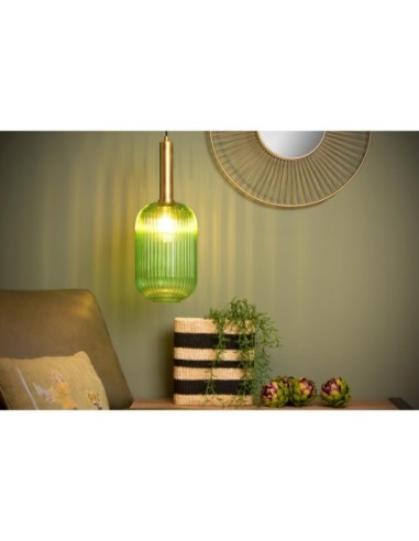 Suspension Diam. 20 cm 1xE27 40W Cylindrique Vert - Lucide - Maloto