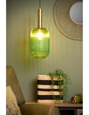 Suspension Diam. 20 cm 1xE27 40W Cylindrique Vert - Lucide - Maloto