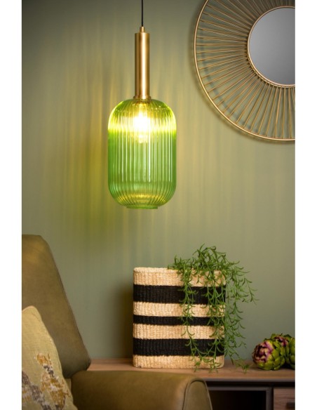 Suspension Diam. 20 cm 1xE27 40W Cylindrique Vert - Lucide - Maloto