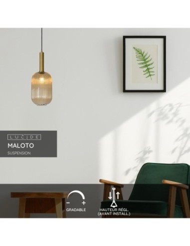 Suspension Diam. 20 cm 1xE27 40 W Cylindrique Ambré - Lucide - Maloto