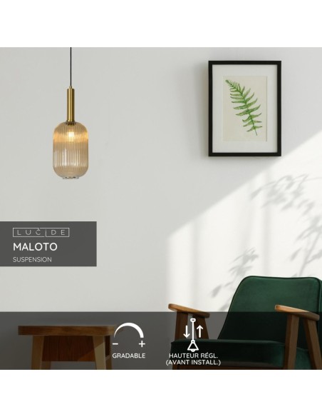 Suspension Diam. 20 cm 1xE27 40 W Cylindrique Ambré - Lucide - Maloto