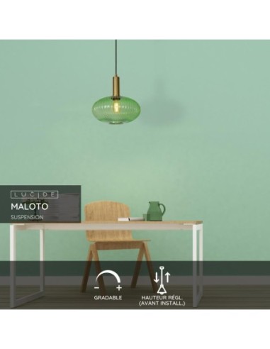 Suspension Diam. 30 cm 1xE27 40W Dimmable Vert - Lucide - Maloto