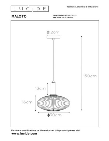 Suspension Diam. 30 cm 1xE27 40W Dimmable Vert - Lucide - Maloto
