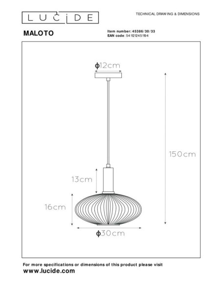 Suspension Diam. 30 cm 1xE27 40W Dimmable Vert - Lucide - Maloto