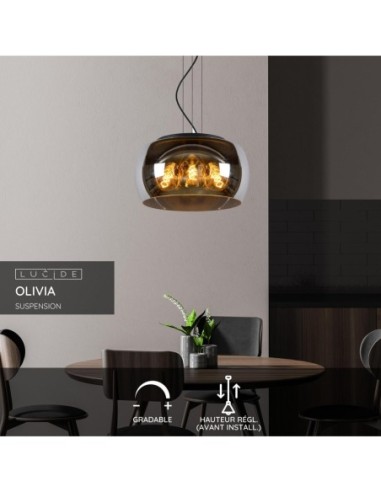 Lucide OLIVIA Suspension Diam. 40 cm 3xE27 Fume | Deko Light