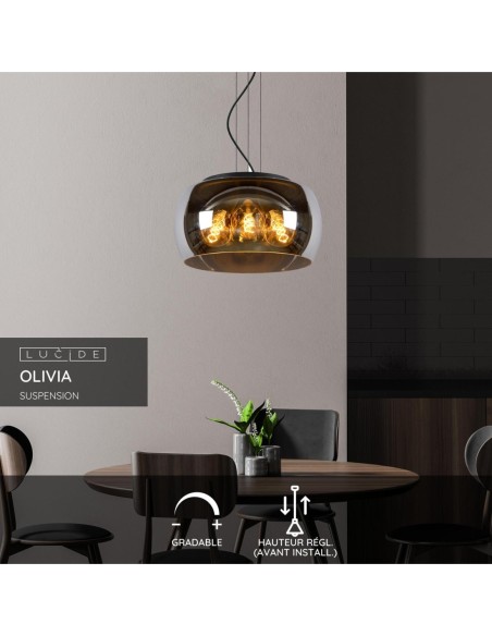 Lucide OLIVIA Suspension Diam. 40 cm 3xE27 Fume | Deko Light