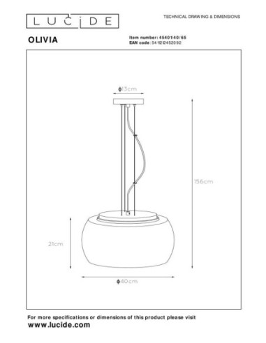Lucide OLIVIA Suspension Diam. 40 cm 3xE27 Fume | Deko Light