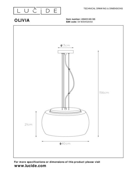 Lucide OLIVIA Suspension Diam. 40 cm 3xE27 Fume | Deko Light