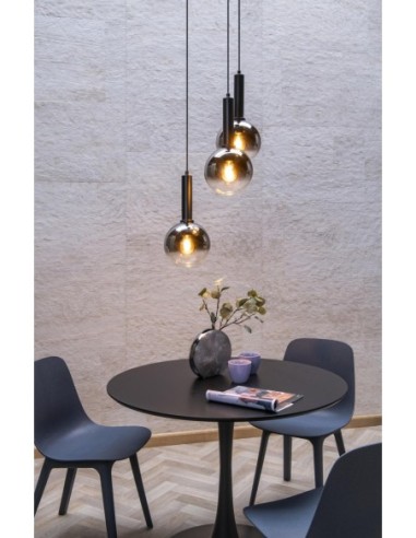 Suspension Diam. 48,5 cm 3xE27 40 W Dimmable Noir et fumé - Lucide - MARIUS