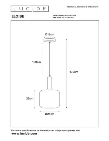 Lucide ELOISE Suspension Diam. 21 cm 1xE27 Noir | Deko Light