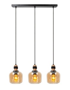 Suspension Led E27 métal noir/verre ambré - Lucide - Ilona
