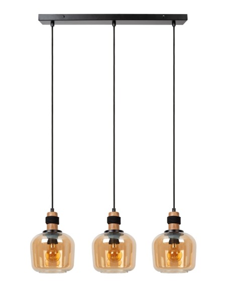 Lucide - Ilona - Suspension Led E27 métal noir/verre ambré