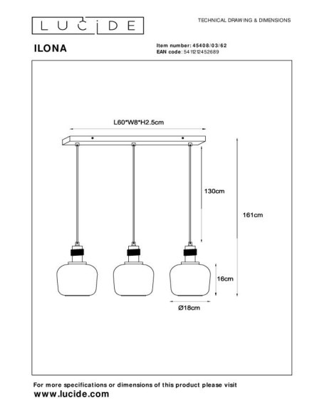 Lucide ILONA Suspension 3xE27 Ambre | Deko Light