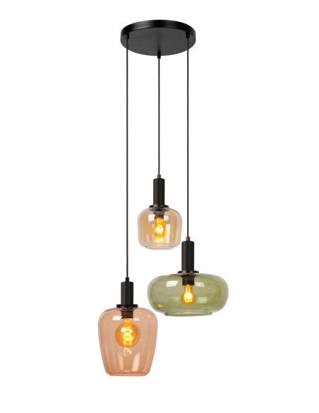 Suspension Diam. 35 cm 3xE27 40W Verre Vert et Ambre - Lucide - Ilona