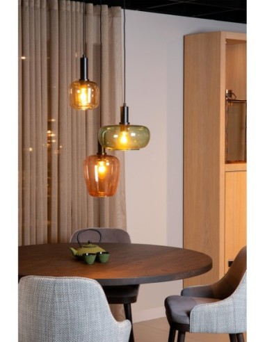 Ilona  de Lucide - Suspension Diam. 35 cm 3xE27 40W Verre Vert et Ambre