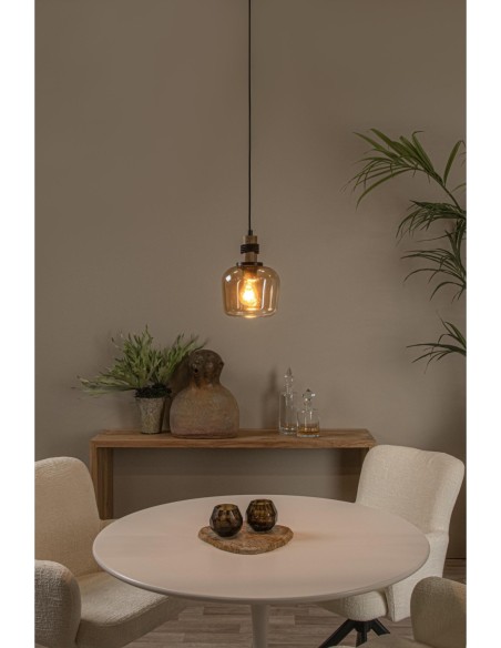 Ilona de Lucide - Suspension verre Diam. 18 cm 1xE27 Ambre