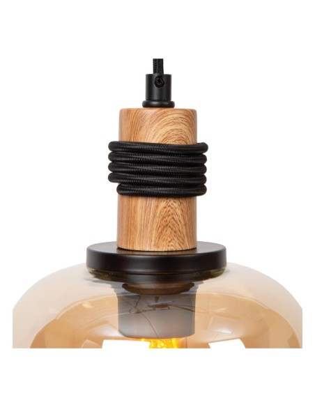 Ilona de Lucide - Suspension verre Diam. 18 cm 1xE27 Ambre - mélange de matières