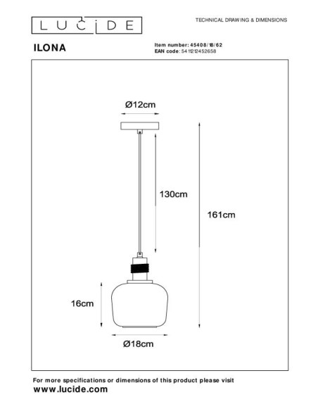 Ilona de Lucide - Suspension verre Diam. 18 cm - dessin technique