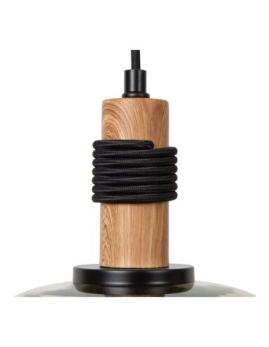 Ilona  de Lucide - Suspension verre Diam. 22 cm 1xE27 Ambre - douille bois, cordon textile