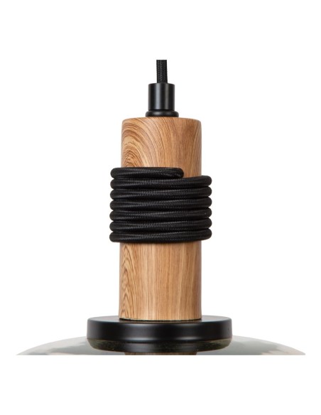 Ilona  de Lucide - Suspension verre Diam. 22 cm 1xE27 Ambre - douille bois, cordon textile