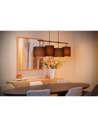 Maya  de Lucide - Suspension Dimmable 4xE27 Acier et textile noir