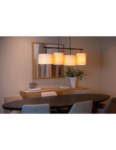 Maya  de Lucide - Suspension Dimmable 4xE27 Acier et textile crème