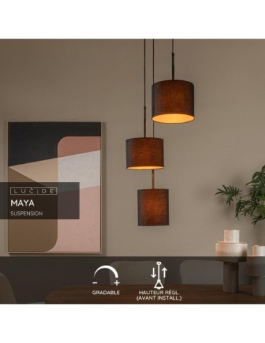 Lucide MAYA Suspension Diam. 46 cm 3xE27 Noir | Deko Light