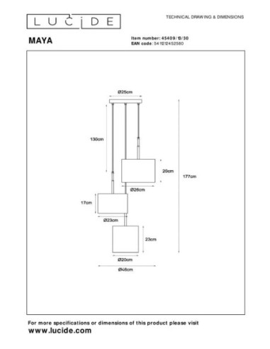 Lucide MAYA Suspension Diam. 46 cm 3xE27 Noir | Deko Light