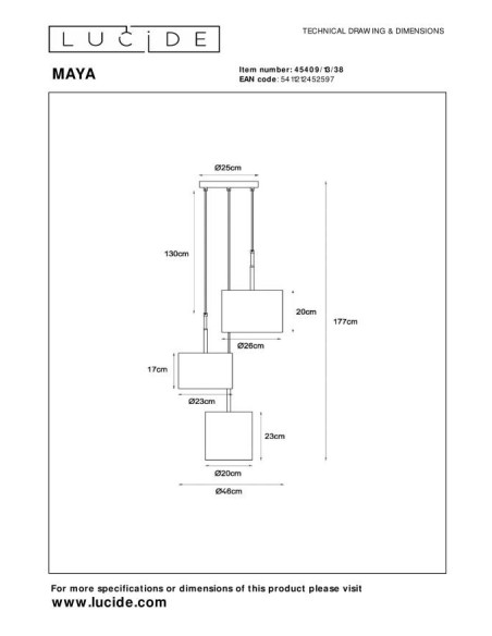 Lucide MAYA Suspension Diam. 46 cm 3xE27 Creme | Deko Light