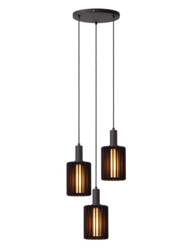 Suspension métal 3 points lumineux E27 noire - Lucide - Lambres