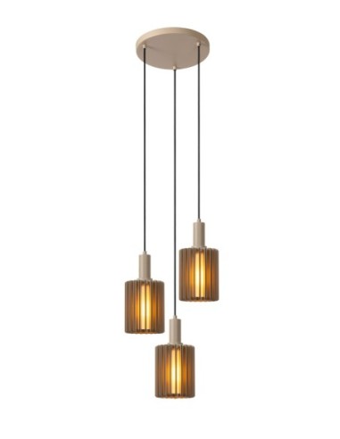 Suspension métal 3 points lumineux E27 taupe - Lucide - Lambres
