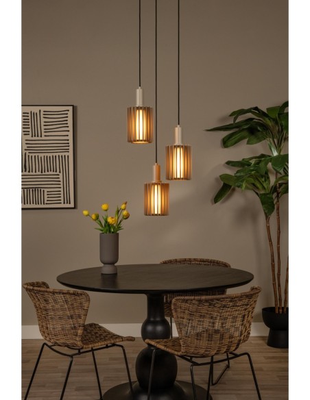 Lambres  de  Lucide - Suspension métal 3 points lumineux E27 taupe