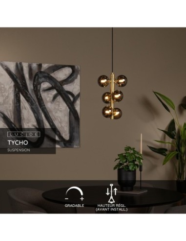 Lucide TYCHO Suspension Diam. 25,5 cm 6xG9 Or Mat / Laiton | Deko Light