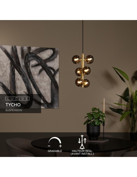 Lucide TYCHO Suspension Diam. 25,5 cm 6xG9 Or Mat / Laiton | Deko Light
