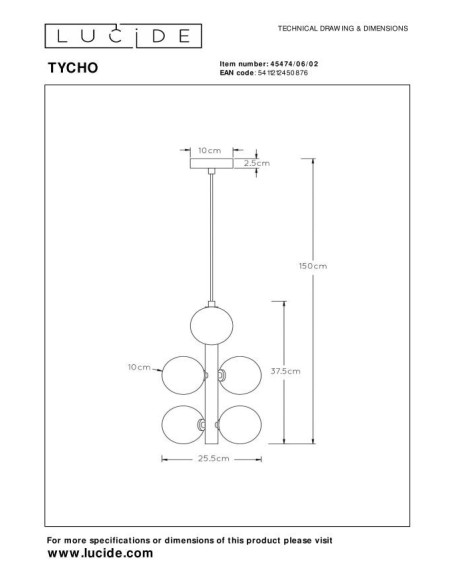 Lucide TYCHO Suspension Diam. 25,5 cm 6xG9 Or Mat / Laiton | Deko Light