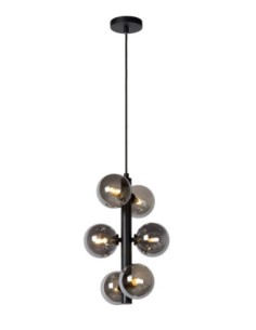 Suspension  6xG9 Dimmable métal noir et verre fumé - Lucide - Tycho